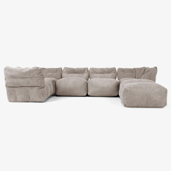 Divano Modulare 5 Posti con Chaise Longue - Velluto a Coste Grigio Tortora 01