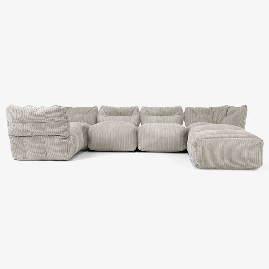 Divano Modulare 5 Posti con Chaise Longue - Velluto a Coste Visone 01