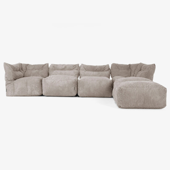 Divano Modulare 4 Posti con Chaise Longue - Velluto a Coste Grigio Tortora 01