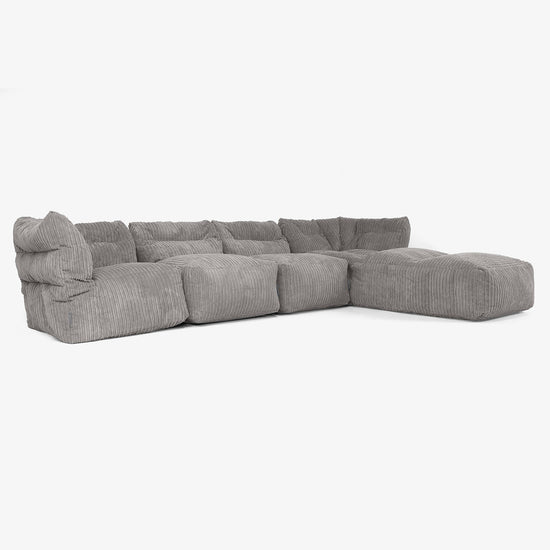 Divano Modulare 4 Posti con Chaise Longue - Velluto a Coste Grafite 02