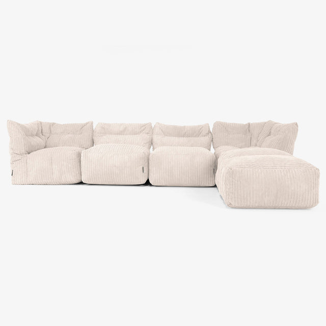 Divano Modulare 4 Posti con Chaise Longue - Velluto a Coste Avorio 01