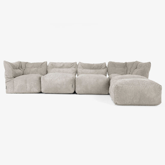 Divano Modulare 4 Posti con Chaise Longue - Velluto a Coste Visone 01