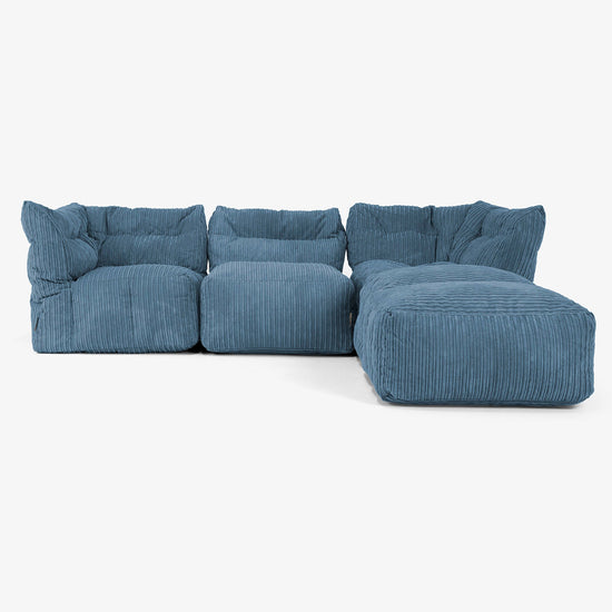 Divano Modulare 3 Posti con Chaise Longue e Braccioli - Velluto a Coste Navy 01