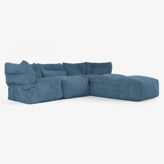 Divano Modulare 3 Posti con Chaise Longue e Braccioli - Velluto a Coste Navy 02