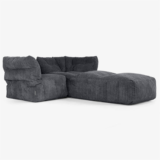 Divano Modulare 2 Posti con Chaise Longue - Velluto a Coste Nero 02