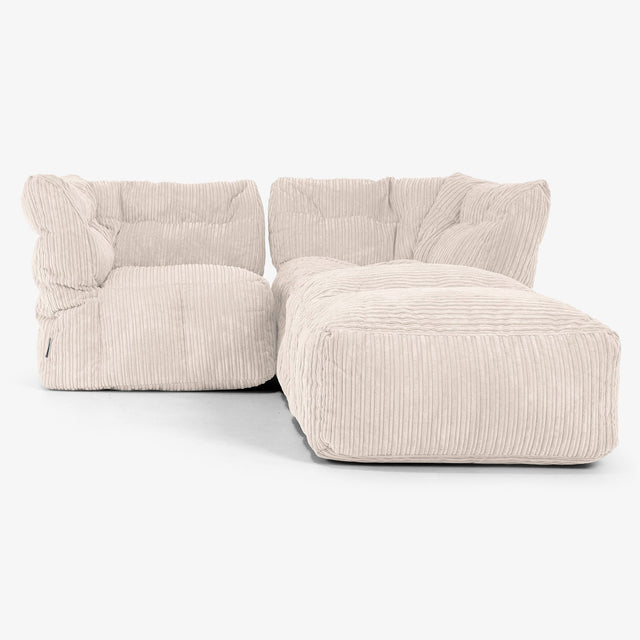 Divano Modulare 2 Posti con Chaise Longue - Velluto a Coste Avorio 01