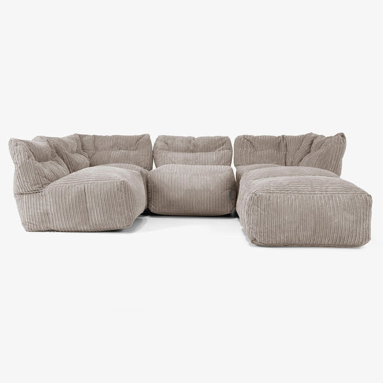 Divano Modulare 4 Posti con Chaise Longue - Velluto a Coste Grigio Tortora 03