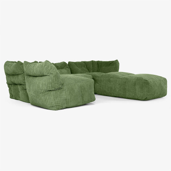 Divano Modulare 4 Posti con Chaise Longue - Velluto a Coste Verde Foresta 04