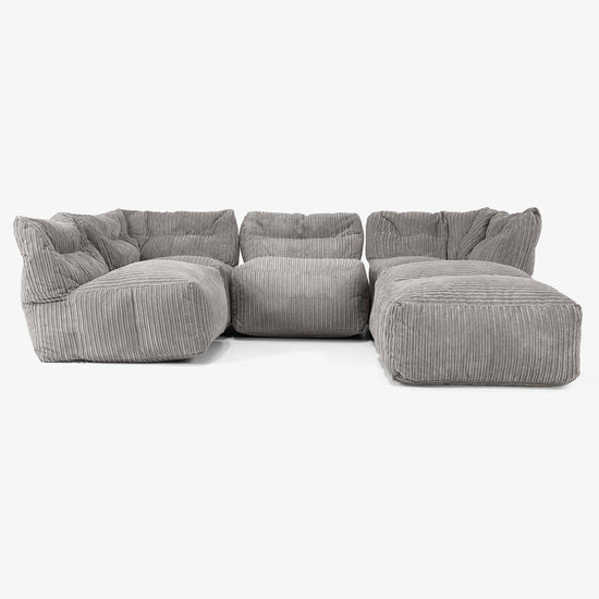 Divano Modulare 4 Posti con Chaise Longue - Velluto a Coste Grafite 03