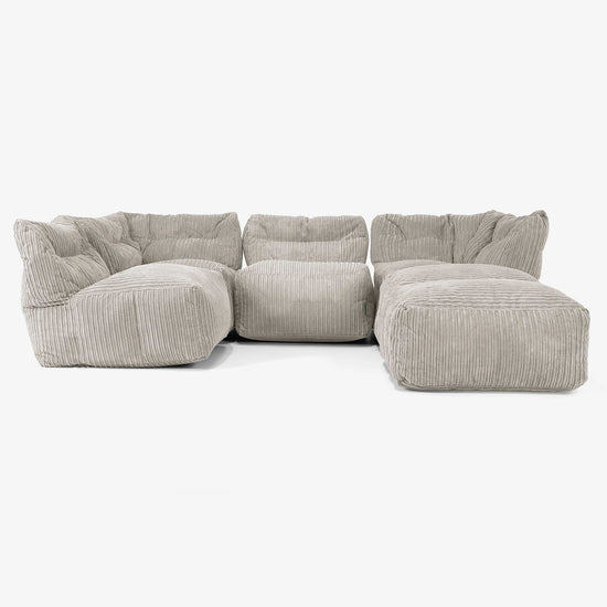 Divano Modulare 4 Posti con Chaise Longue - Velluto a Coste Visone 03