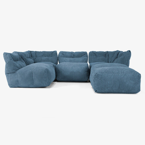 Divano Modulare 4 Posti con Chaise Longue - Velluto a Coste Navy 03