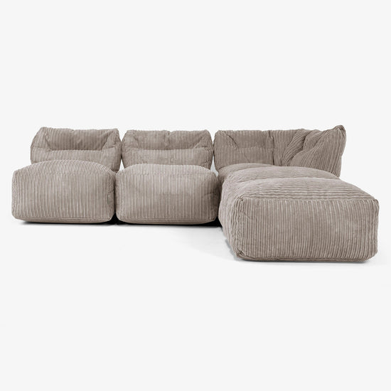 Divano Modulare 3 Posti con Chaise Longue, senza Braccioli - Velluto a Coste Grigio Tortora 01
