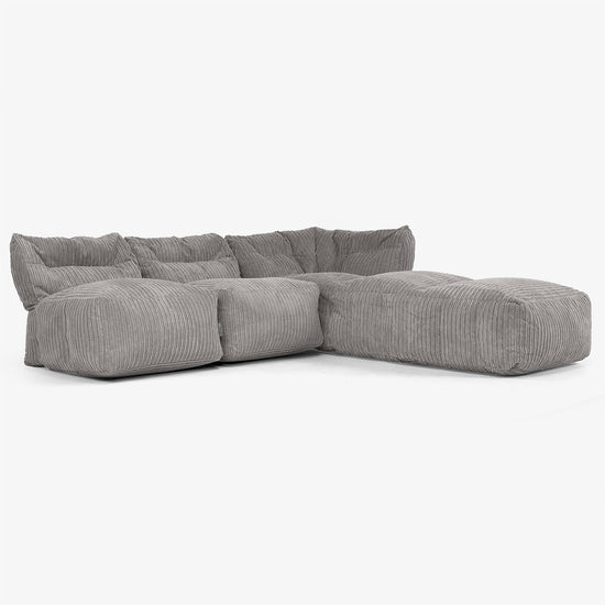 Divano Modulare 3 Posti con Chaise Longue, senza Braccioli - Velluto a Coste Grafite 02