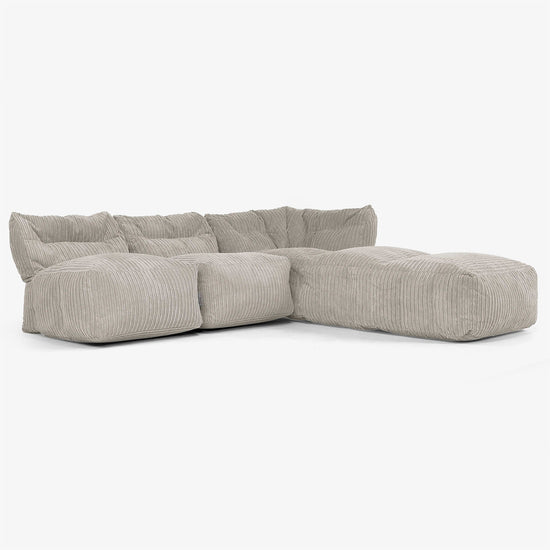Divano Modulare 3 Posti con Chaise Longue, senza Braccioli - Velluto a Coste Visone 02