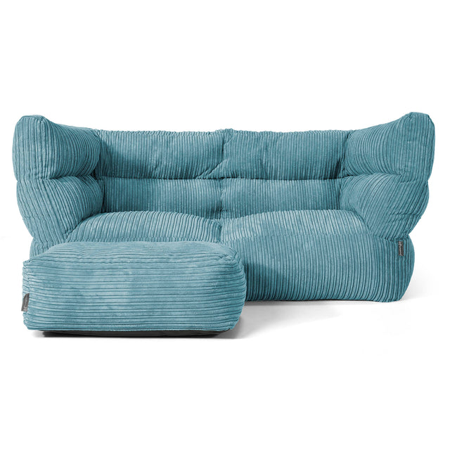 Louis Pouf Divano 2 posti - Velluto a Coste Egeo Blu 02