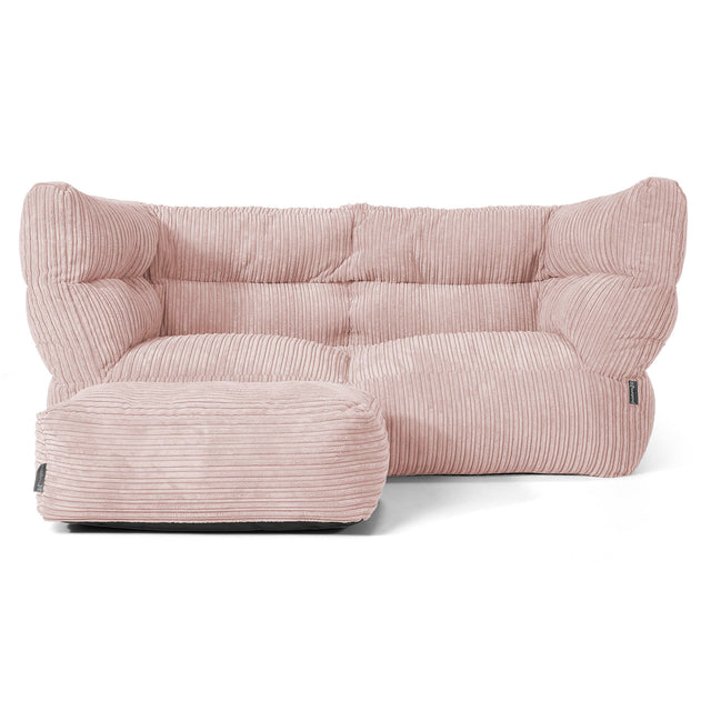 Louis Pouf Divano 2 posti - Velluto a Coste Rosa Cipria 02