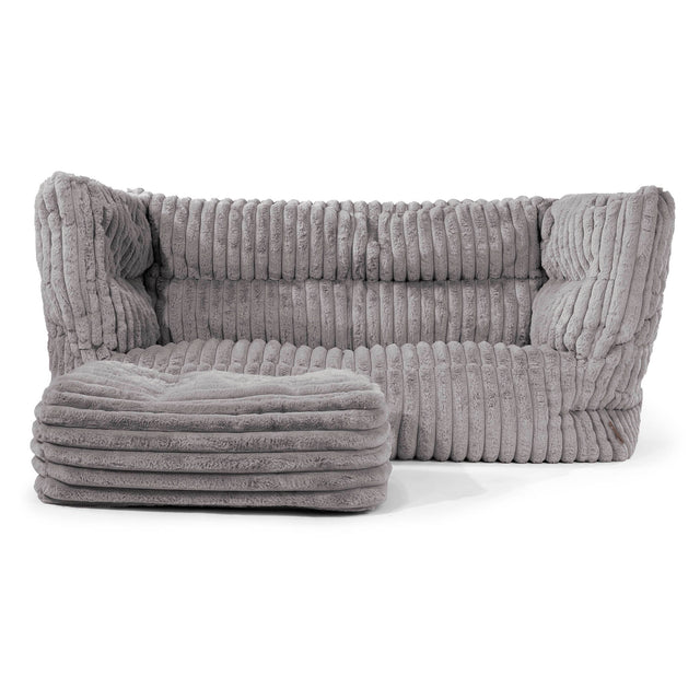 Louis Pouf Divano 2 posti - Velluto Felpato Ultra Morbido Grigio 02