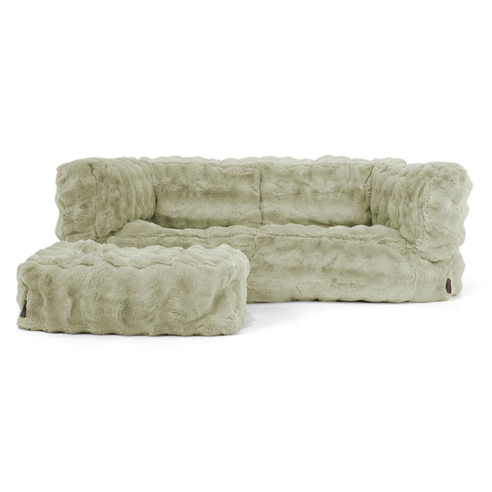 Albert Pouf Divano 2 posti - Pelliccia Sintetica a Bolle Verde Salvia 02