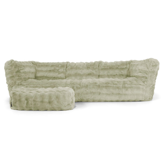 Albert Pouf Divano 3 posti - Pelliccia Sintetica a Bolle Verde Salvia 02