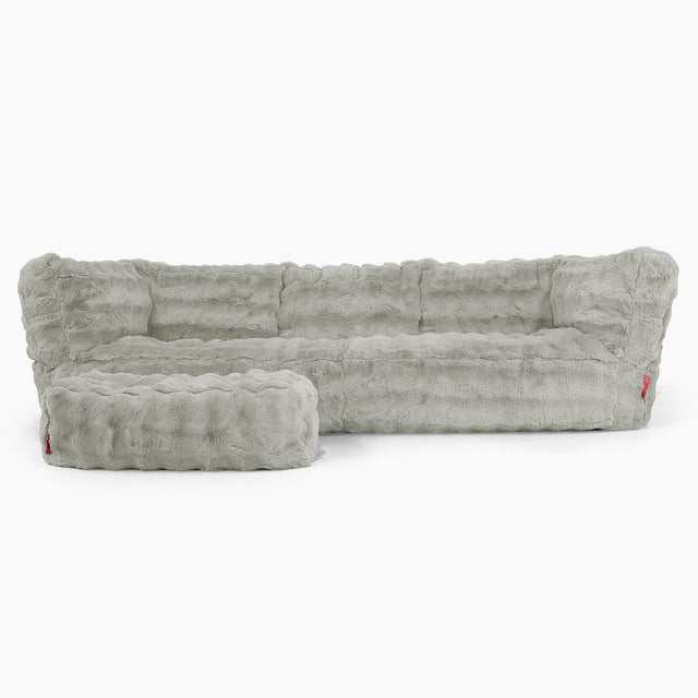 Albert Pouf Divano 3 posti - Pelliccia Sintetica a Bolle Verde Salvia 02