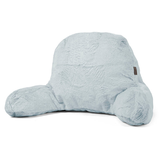 Cuscino da Lettura con Sostegno Posteriore Alto - Eco-pelliccia di Coniglio Azzurro Polvere 01