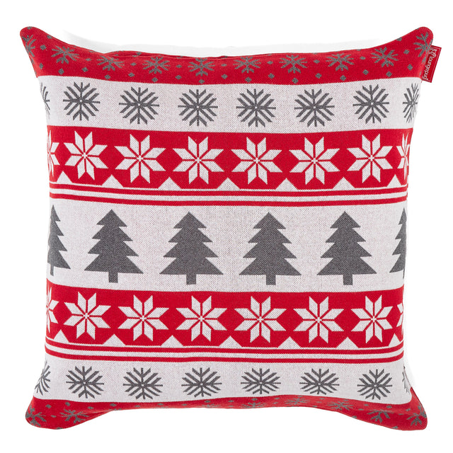 Fodera per Cuscino Gigante 70 x 70cm - Lavorato a Maglia Fair Isle di Natale Rosso 01
