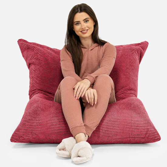 Cuscino Pouf Sacco XL - Pompon Rosso pastello 02