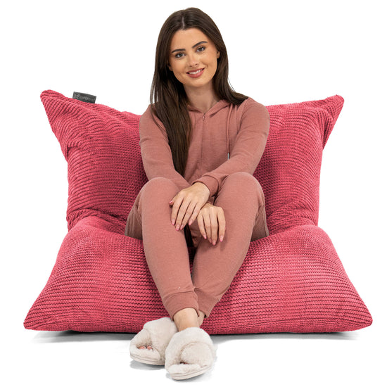 Cuscino Pouf Sacco XL - Pompon Rosso pastello 02