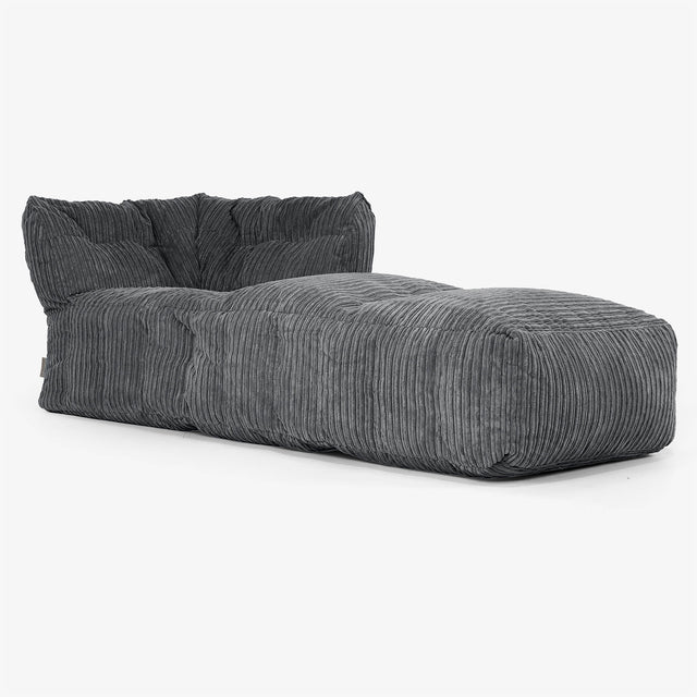 Divano Modulabile Pouf, Sezione Chaise Destra - Velluto a Coste Nero 01
