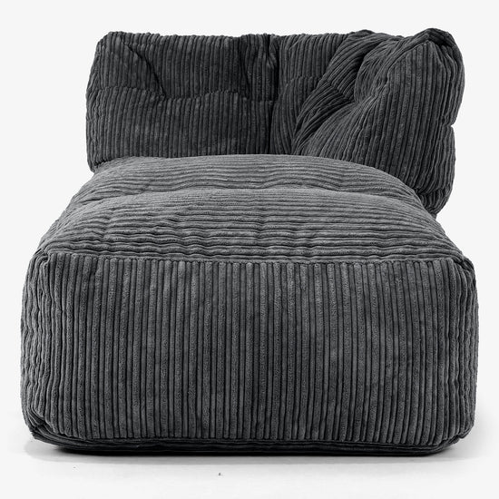 Divano Modulabile Pouf, Sezione Chaise Destra - Velluto a Coste Nero 02