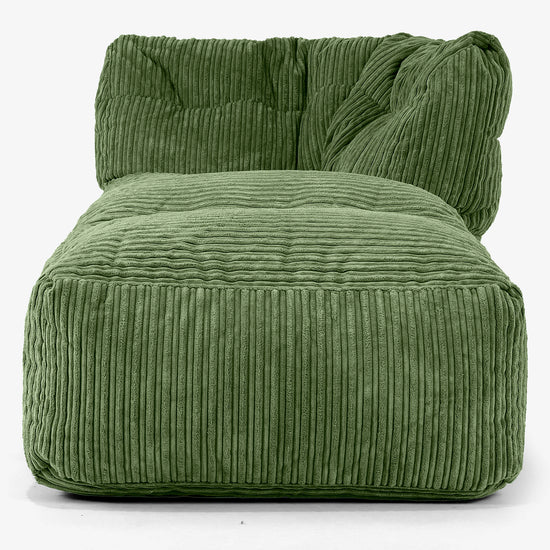 Divano Modulabile Pouf, Sezione Chaise Destra - Velluto a Coste Verde Foresta 02