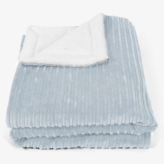 Grande Plaid / Coperta Sherpa 140 x 200cm - Velluto a Coste Bebè Blu - 01