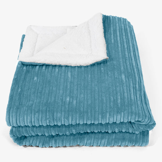 Grande Plaid / Coperta Sherpa 140 x 200cm - Velluto a Coste Egeo Blu - 01