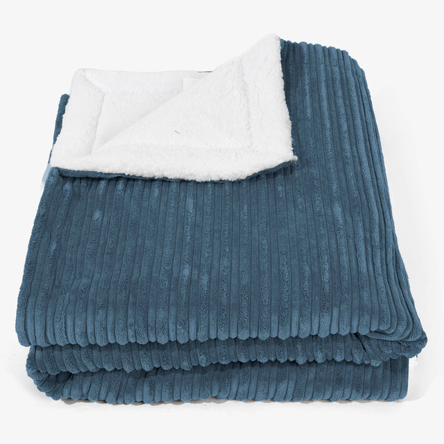 Grande Plaid / Coperta Sherpa 140 x 200cm - Velluto a Coste Navy - 01