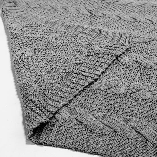 Coperta / Plaid - Lavorato a Maglia Cable Grigio 02