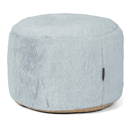 Poggiapiedi Rotondo Piccolo - Eco-pelliccia di Coniglio Azzurro Polvere 01