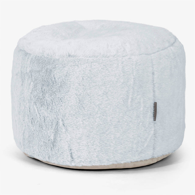 Poggiapiedi Rotondo Piccolo - Eco-pelliccia di Coniglio Azzurro Polvere 01