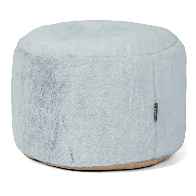 Poggiapiedi Rotondo Piccolo - Eco-pelliccia di Coniglio Azzurro Polvere 01