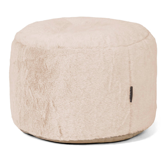 Poggiapiedi Rotondo Piccolo - Eco-pelliccia di Coniglio Bianco 01