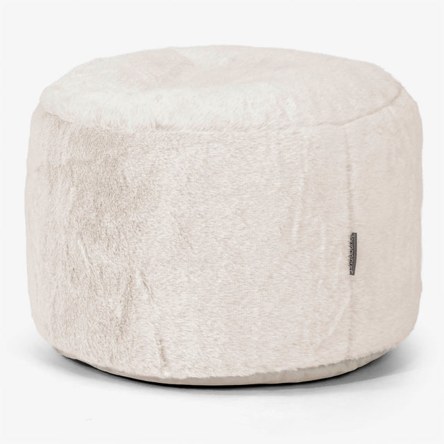 Poggiapiedi Rotondo Piccolo - Eco-pelliccia di Coniglio Bianco 01