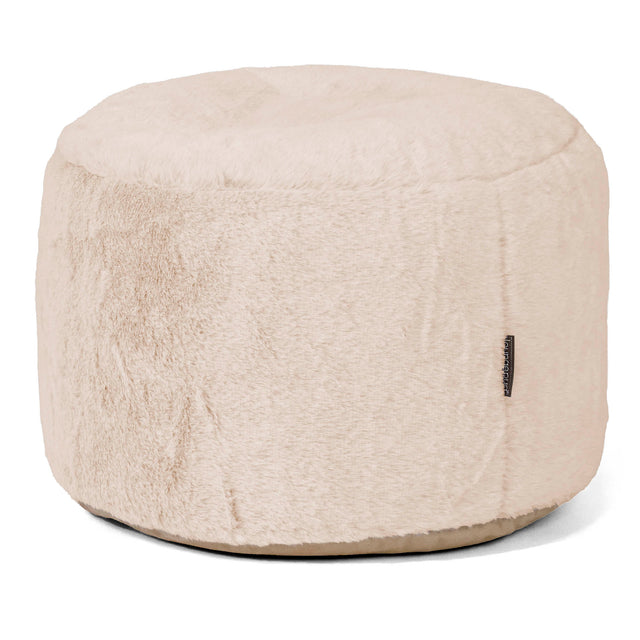 Poggiapiedi Rotondo Piccolo - Eco-pelliccia di Coniglio Bianco 01