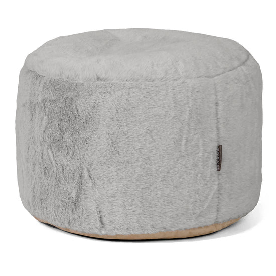 Poggiapiedi Rotondo Piccolo - Eco-pelliccia di Coniglio Grigio Chiaro 01