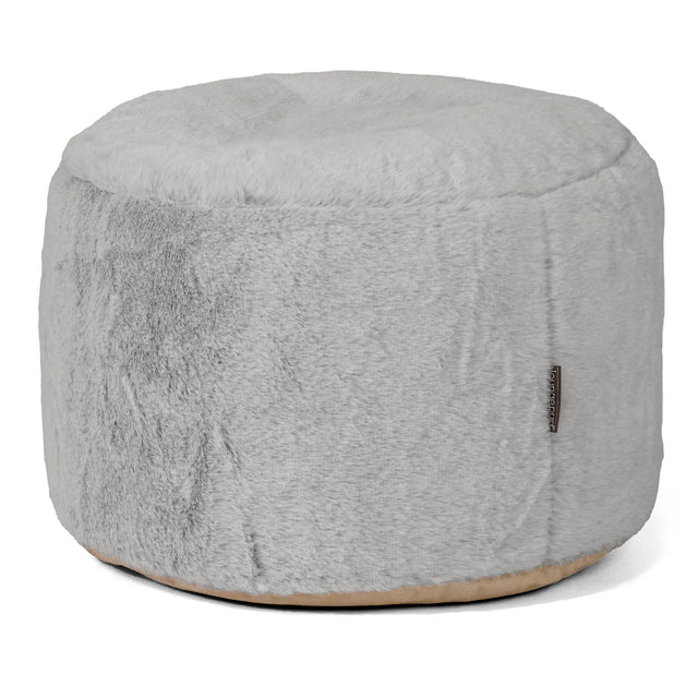 Poggiapiedi Rotondo Piccolo - Eco-pelliccia di Coniglio Grigio Chiaro 01