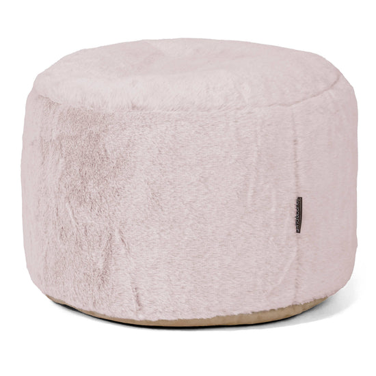Poggiapiedi Rotondo Piccolo - Eco-pelliccia di Coniglio Rosa Antico 01