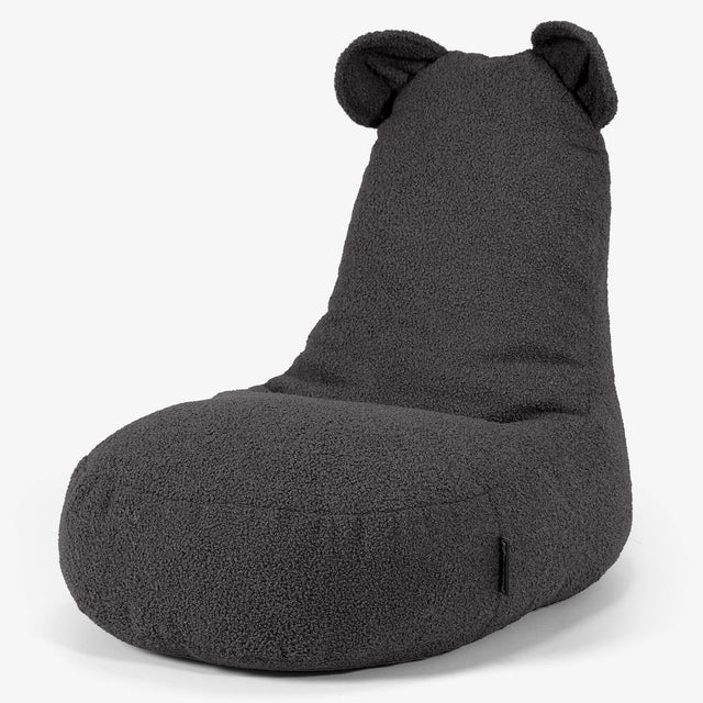 Poltrona Pouf Bambino con Animale Orso 2-6 anni - Bouclé Grafite 01