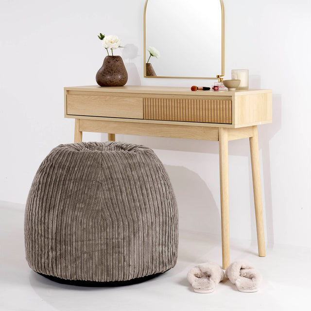 Pouf Sgabello per Toeletta - Velluto a Coste Grigio Tortora - 02