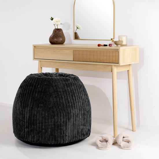 Pouf Sgabello per Toeletta - Velluto a Coste Nero - 02