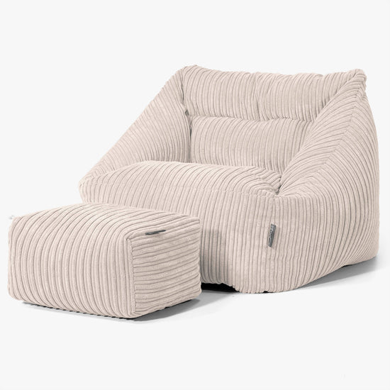 Poltrona Pouf Sacco Maya - Velluto a Coste Avorio 02