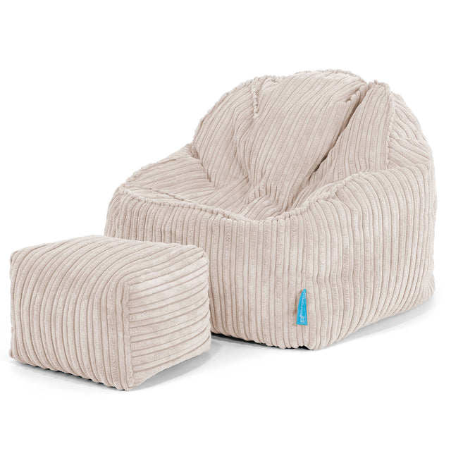Poltrona Pouf Sacco Sloucher per Bambini 2 a 6 anni - Velluto a Coste Avorio 03