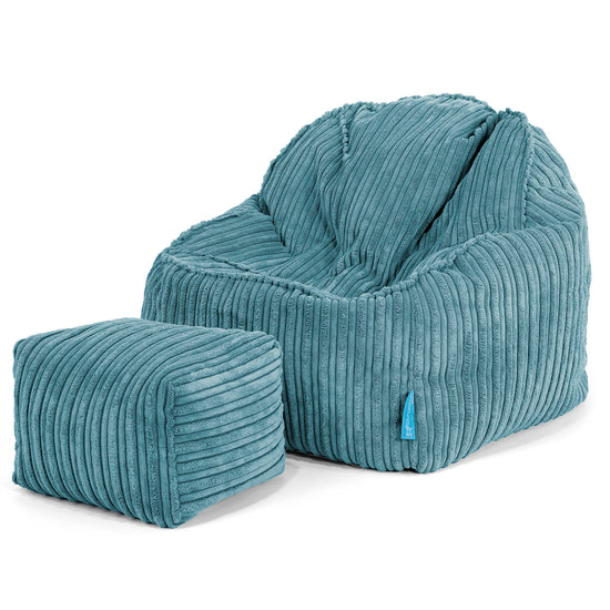 Poltrona Pouf Sacco Sloucher per Bambini 2 a 6 anni - Velluto a Coste Egeo Blu 03